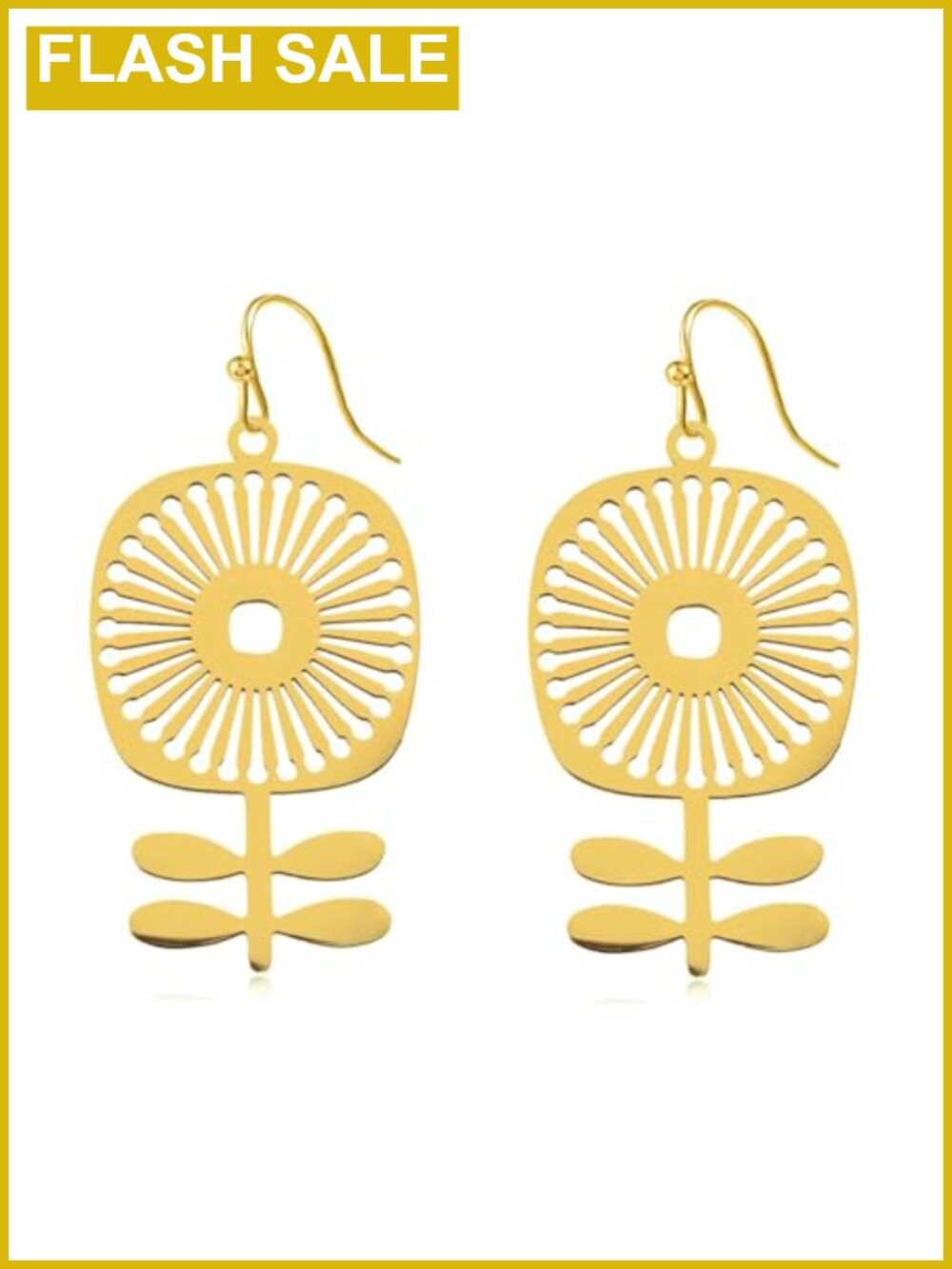 Stainless Steel Boho Flower Moon Dangle Earrings Sterling Silver Hooks